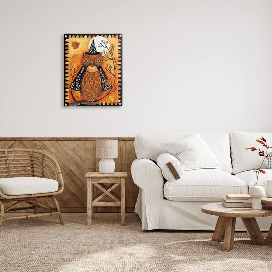 Stupell Industries Seasonal Autumn Owl Moonlit Night Canvas Wall Art